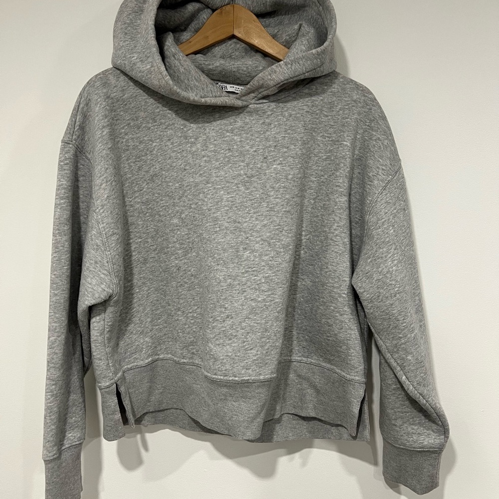 Zara Heather Gray Cropped Hoodie